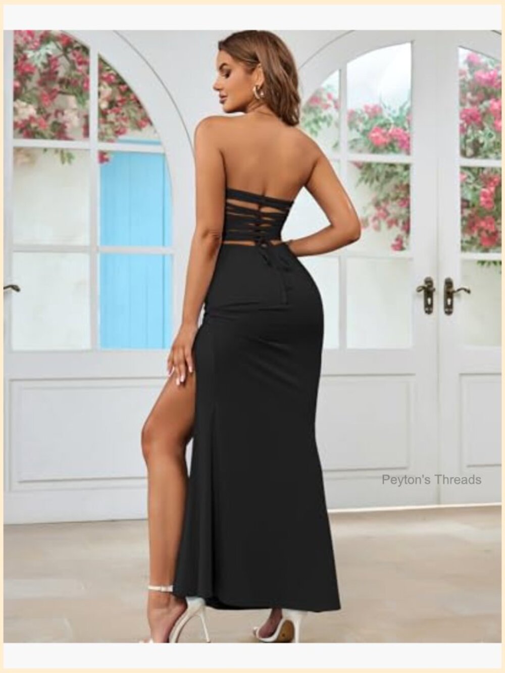 Strapless Tube Top Bodycon Maxi Dress with Side Slit Tie Back - Picture 4 of 7